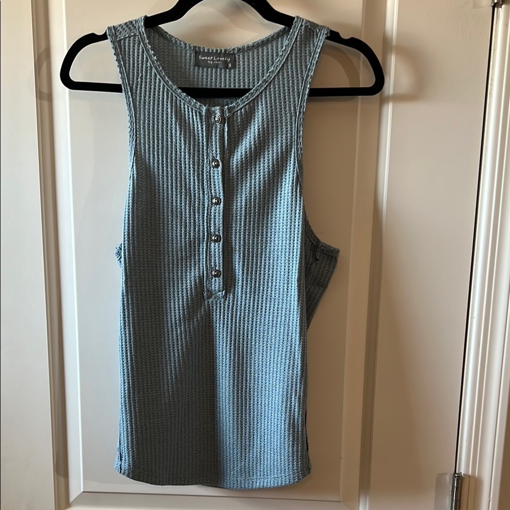 Blue Sleeveless Henley Tank Top